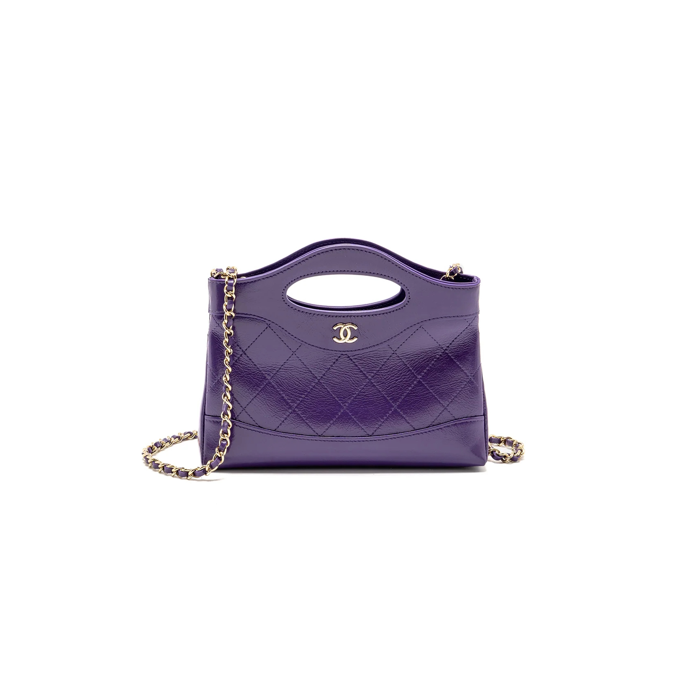 CHANEL MINI 31 CLUTCH WITH CHAIN SHINY CALFSKIN PURPLE LGHW AP3656 (20.5*17*3.5cm)